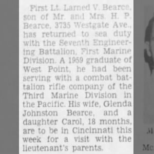 "Cincinnatian Is On Sea Duty With First Marine Division"