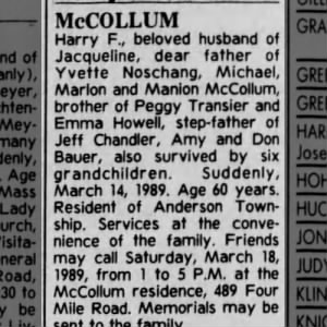Obituary for Harry F McCOLLUM