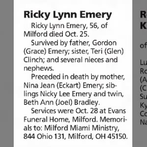 Obituary for Ricky Lynn Emery