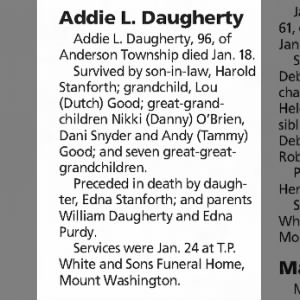 Obituary for Addie L. Daugherty