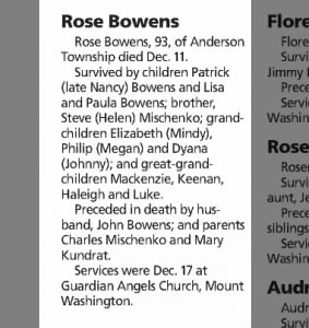 Obituary for Rose Mischenko (Bowens)
