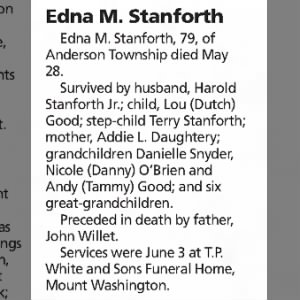 Obituary for Edna M. Stanforth