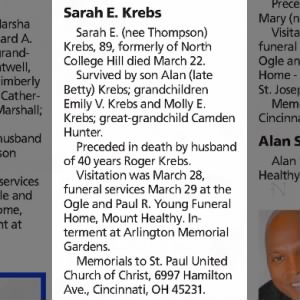 Obituary for Sarah E. Krebs