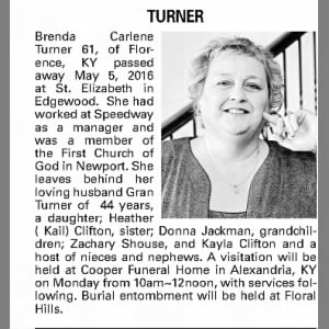 Obituary for Brenda Carlene Turner