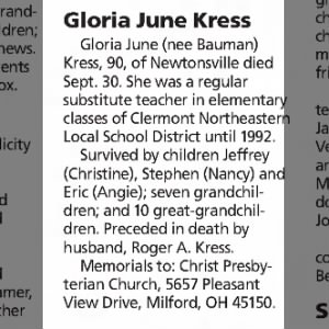 Gloria Kress Obituary