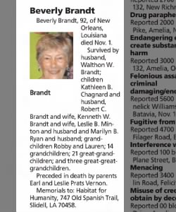 Obituary for Beverly Brandt