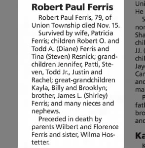 Obituary for Robert Paul Ferris