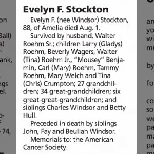 Obituary for Evelyn F. Stockton