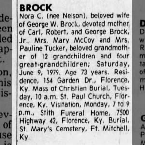 Obituary for Nora C BROCK
